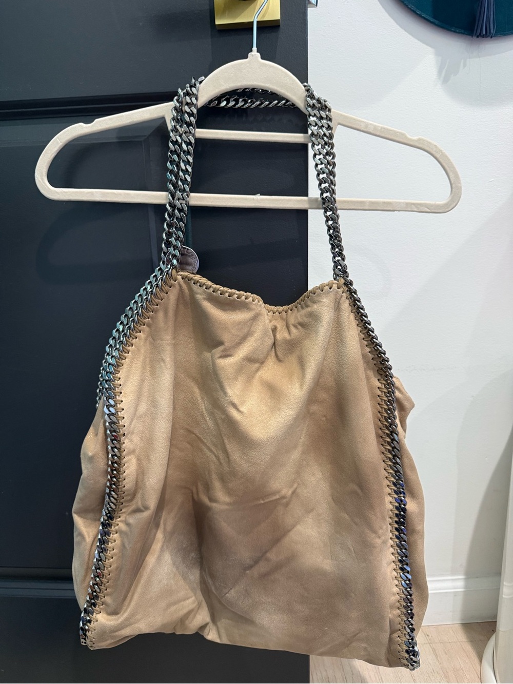 Stella McCartney Falabella Large Fold-Over Tote Beige Vegan Leather Chain Bag